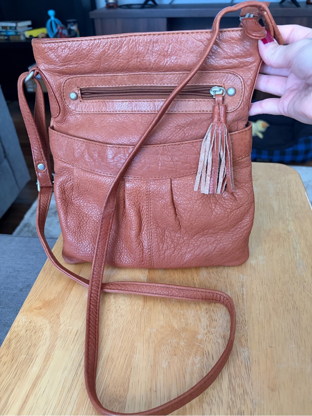 Rust Brown Crossbody Tassel Leather Shoulder Bag